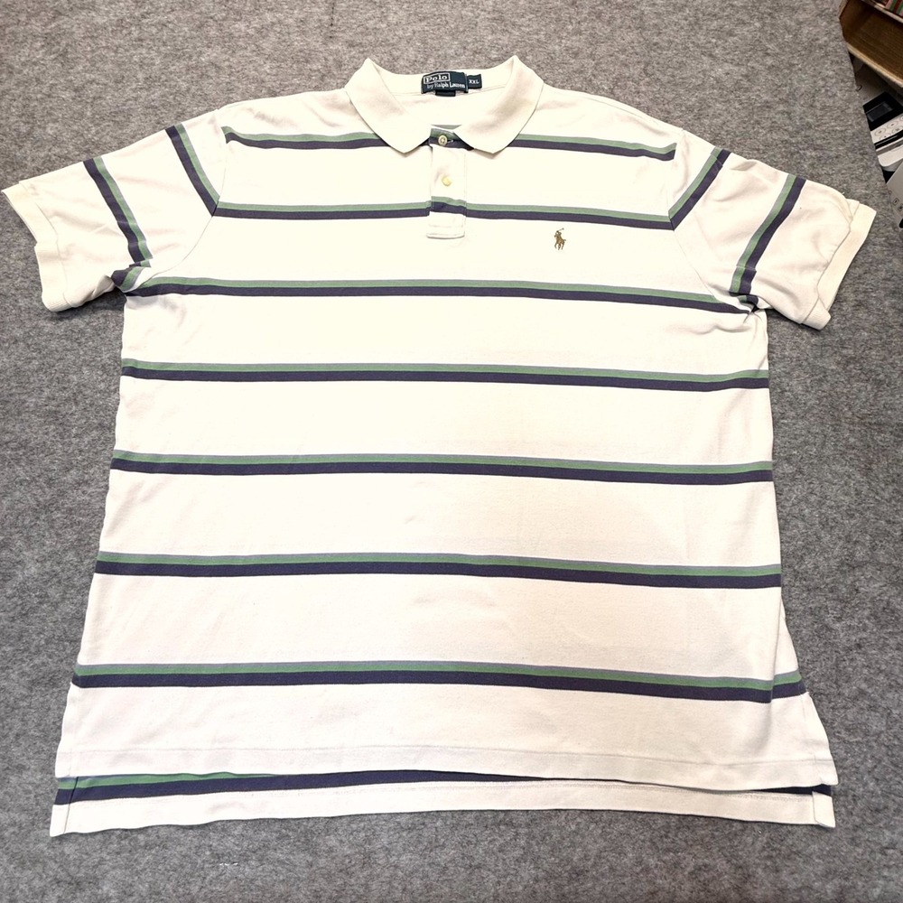 Polo Ralph Lauren Polo Shirt Men's 2XL White Striped High Low Golf Performance